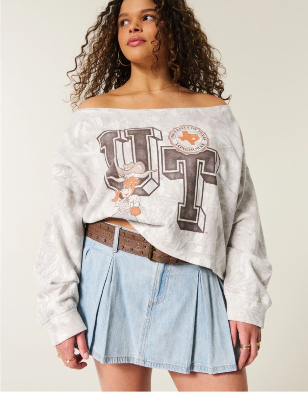 Hollister Easy Double Off-the-Shoulder University of Texas Graphic Sweatshirt XS
